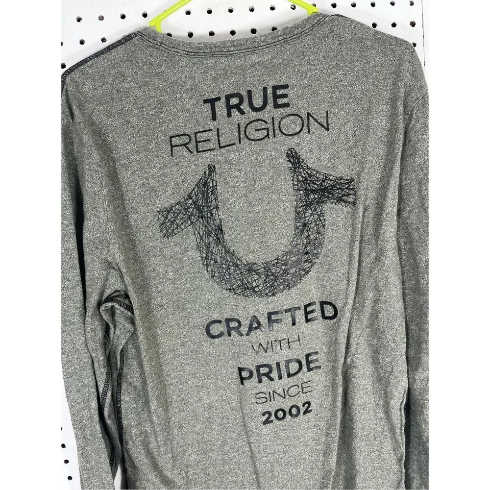 True Religion Men's Long Sleeve Shirt in Heather Gray with Black Logo